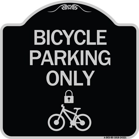 Signmission Bicycle Parking W/ Cycle and LockHeavy-Gauge Aluminum Architectural Sign, 18" x 18", BS-1818-24321 A-DES-BS-1818-24321